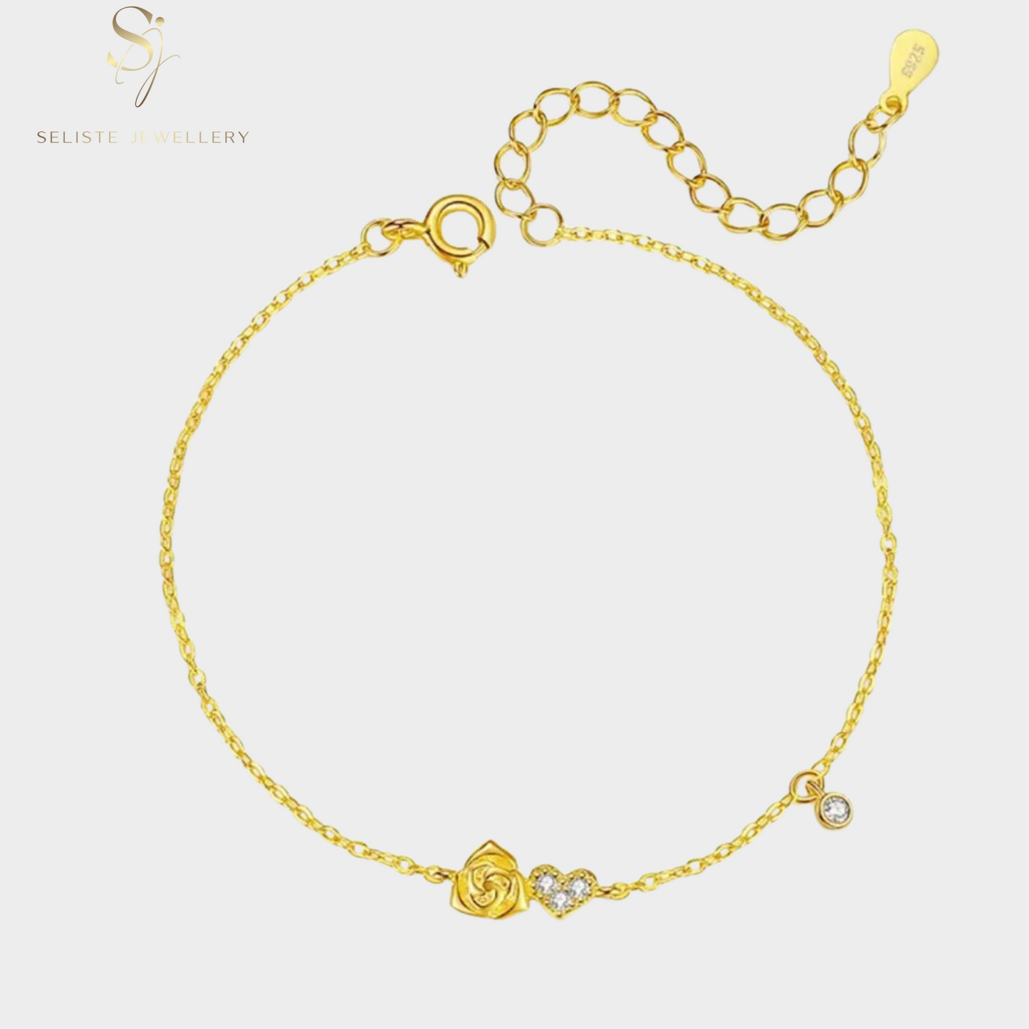 Rose Flower Heart Charm Bracelet