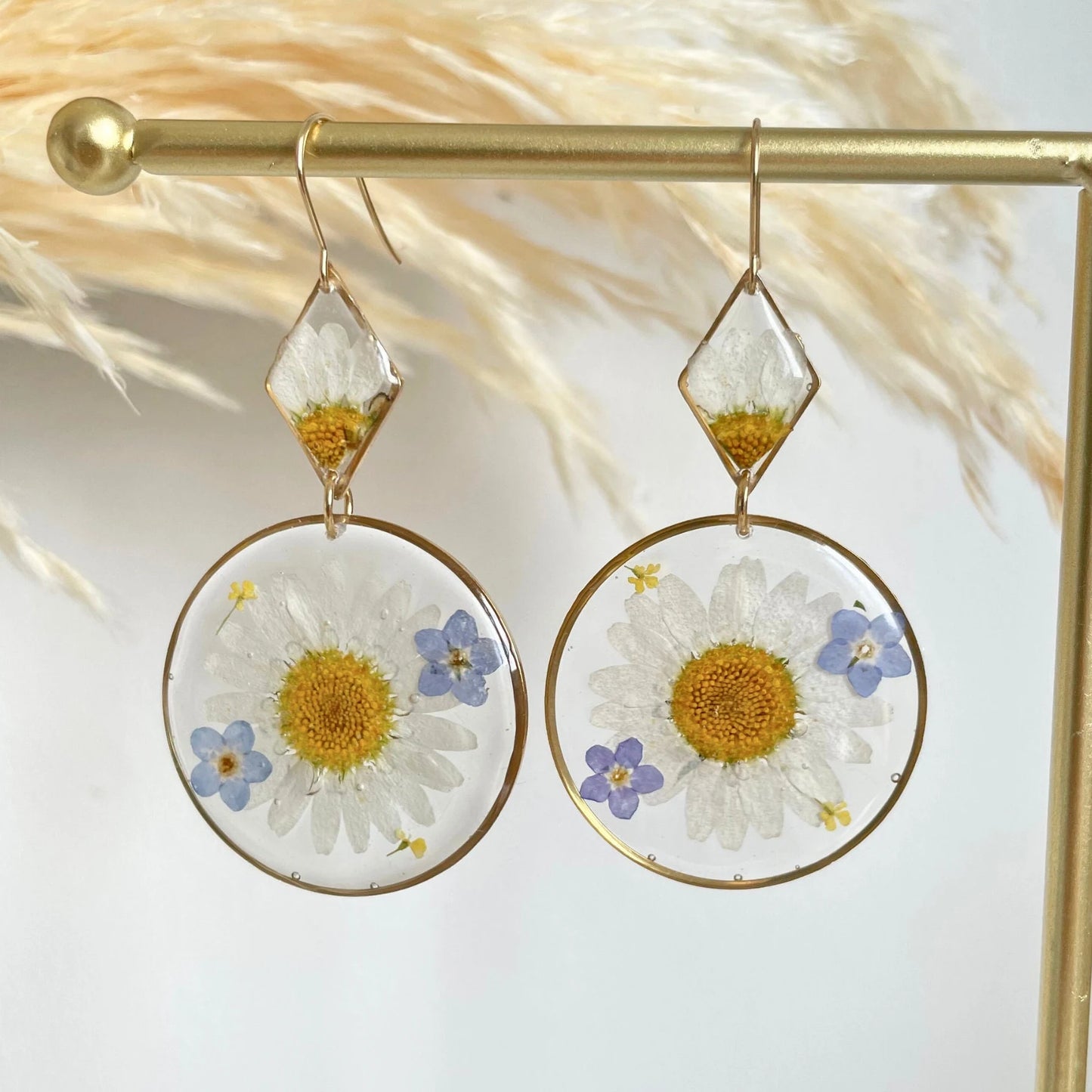 Daisy ForgetMeNot Flowers Dangle Earrings