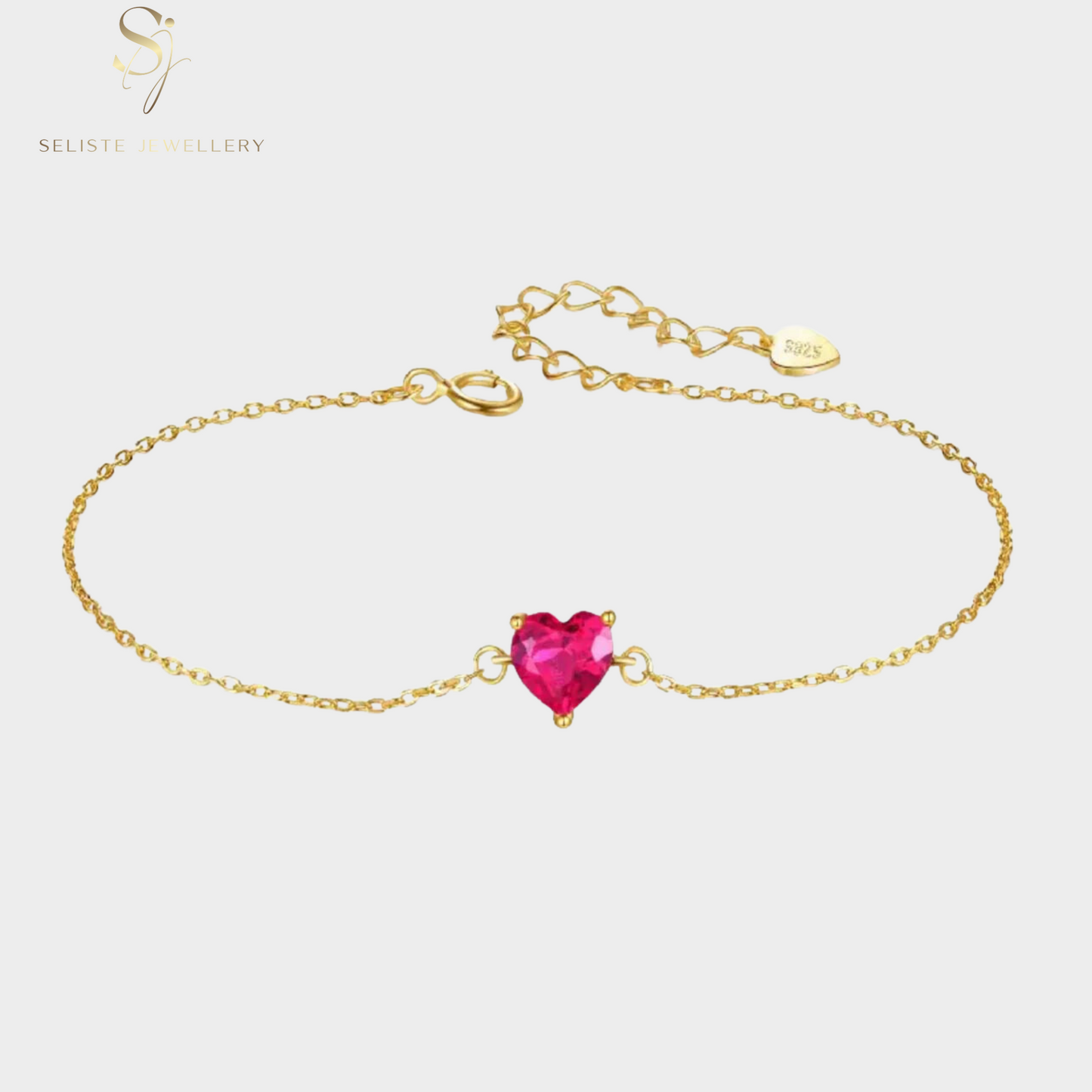 Ruby Heart Charm Bracelet