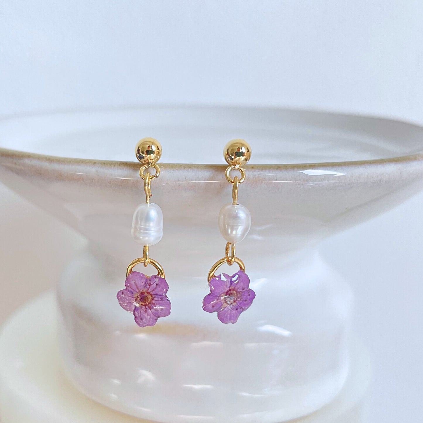 Purple Blossom Pearl Earrings