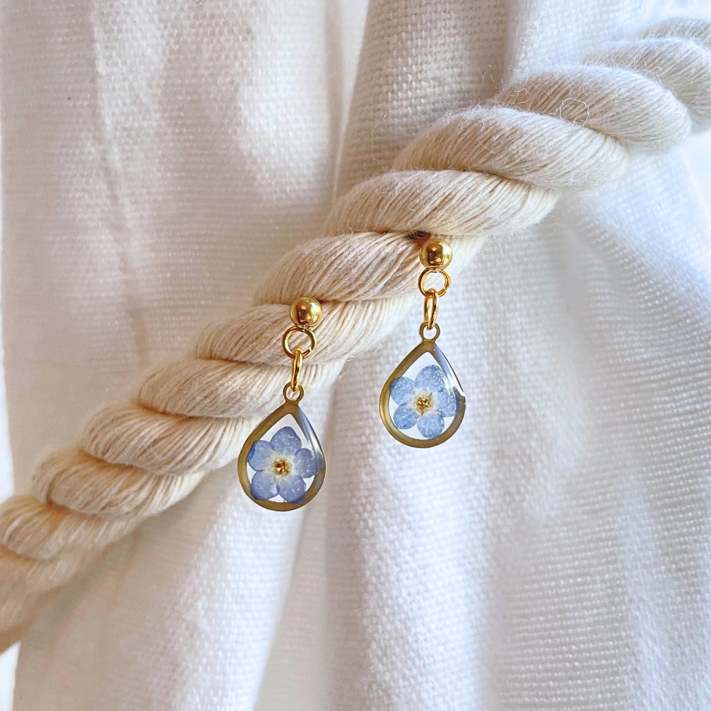 Forget Me Not Flower Teardrop Charm Earrings