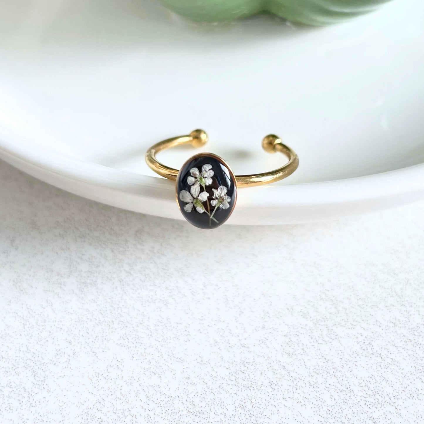 Oval Black Blossom Ring