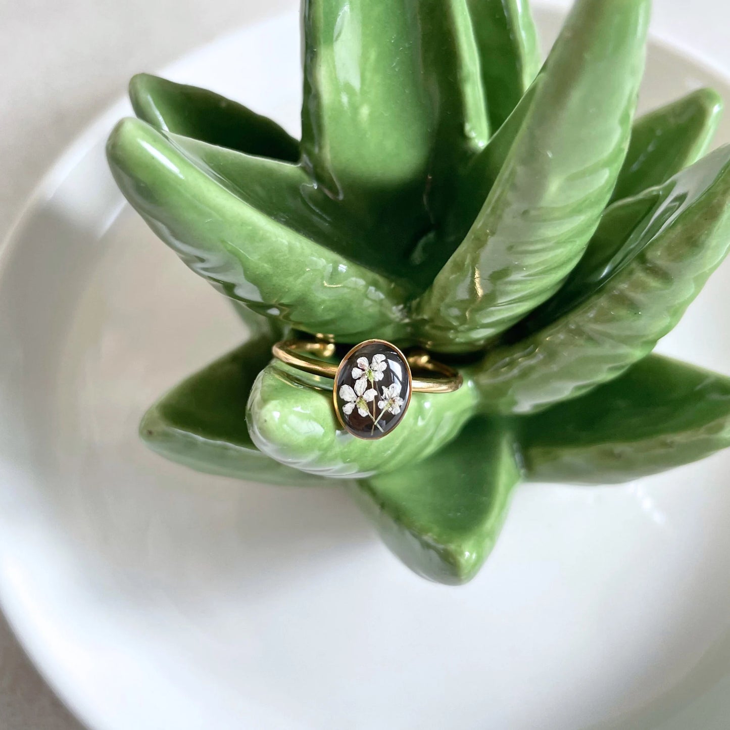 Oval Black Blossom Ring