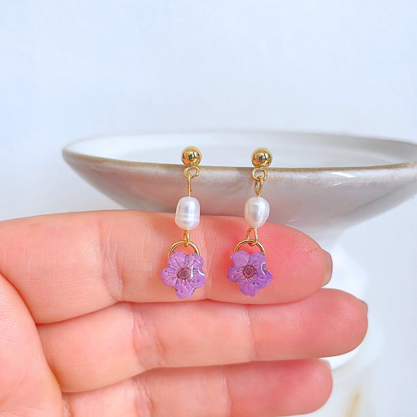 Purple Blossom Pearl Earrings