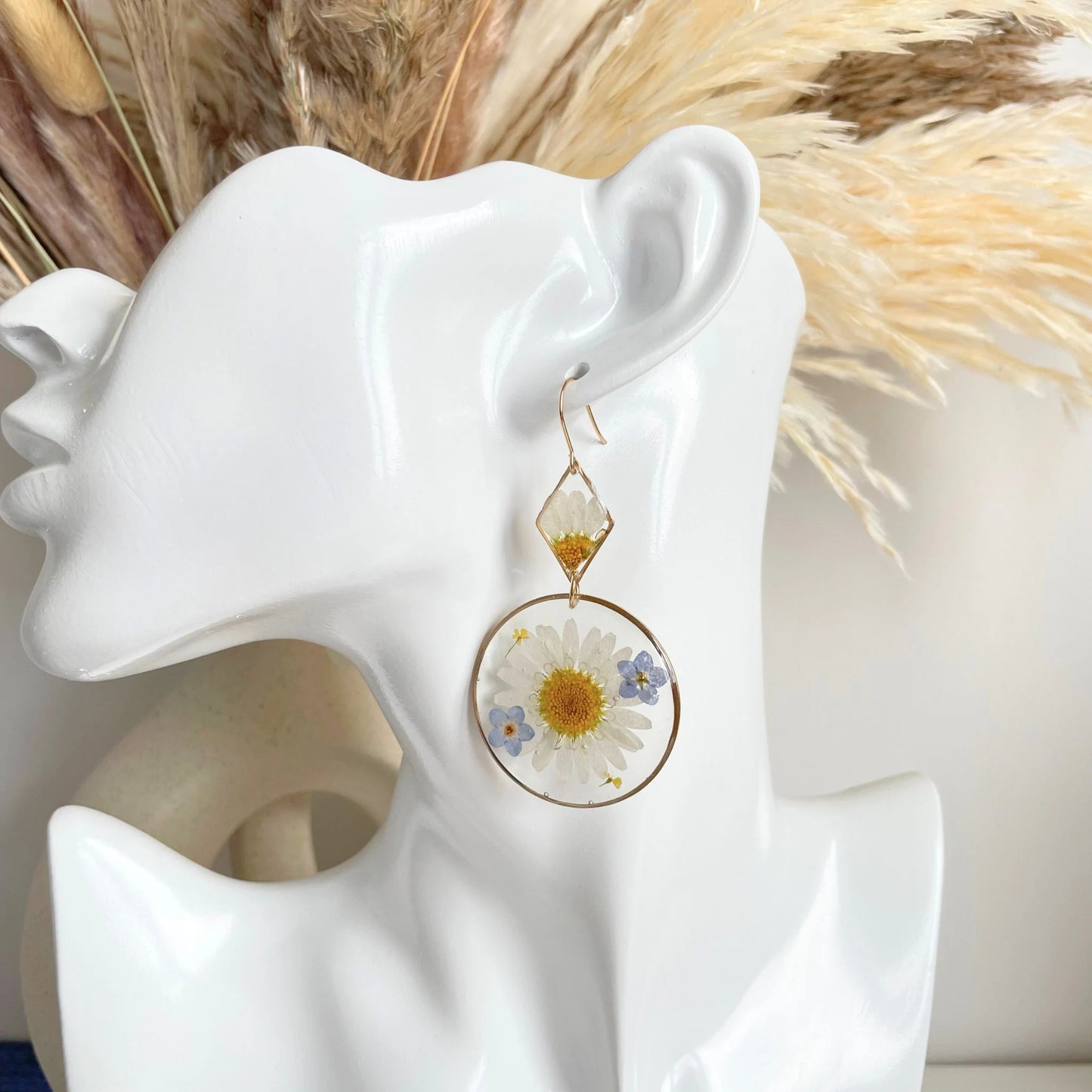 Daisy ForgetMeNot Flowers Dangle Earrings