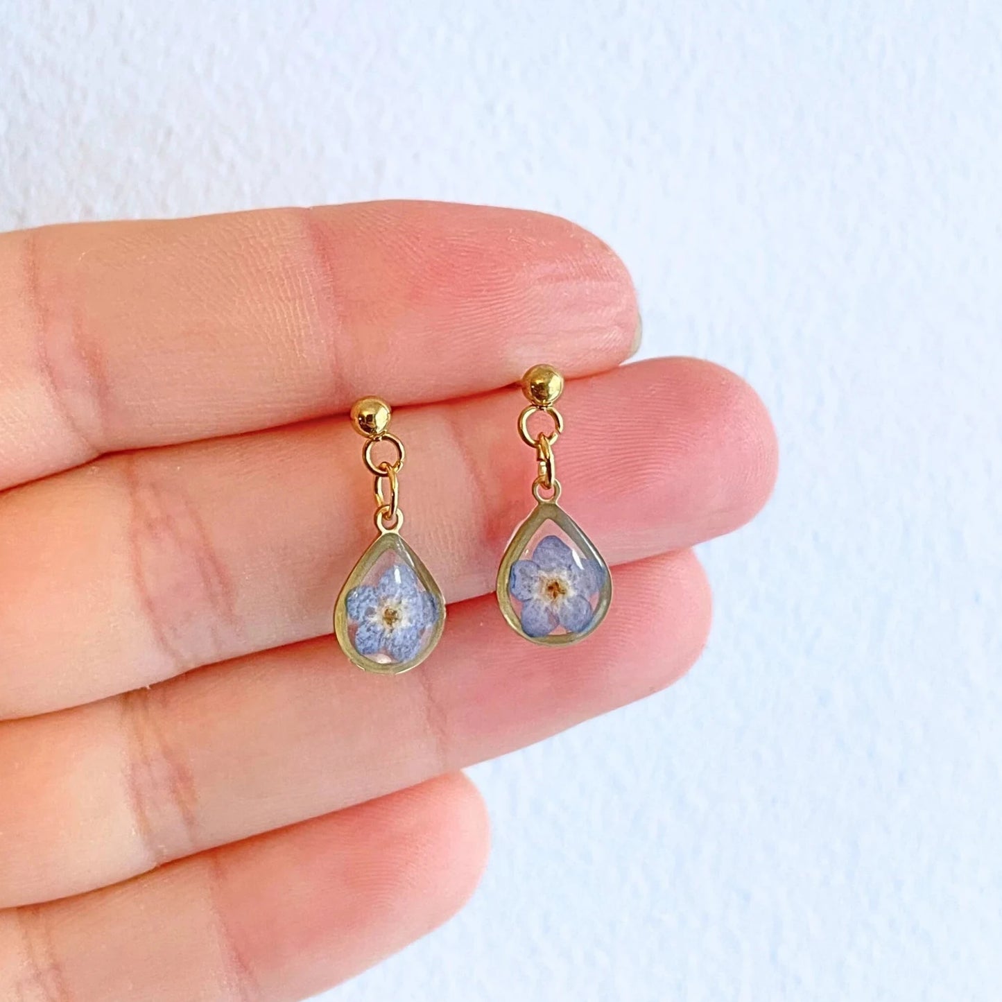 Forget Me Not Flower Teardrop Charm Earrings