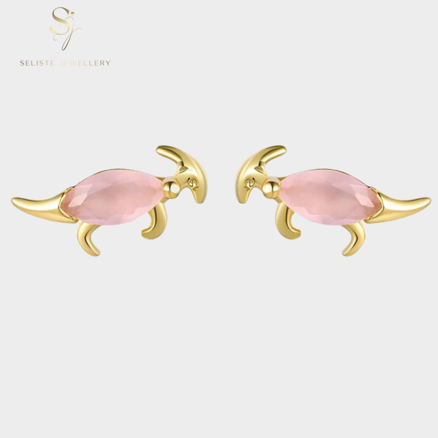 Tiny Pink Parasaurolophus Earrings