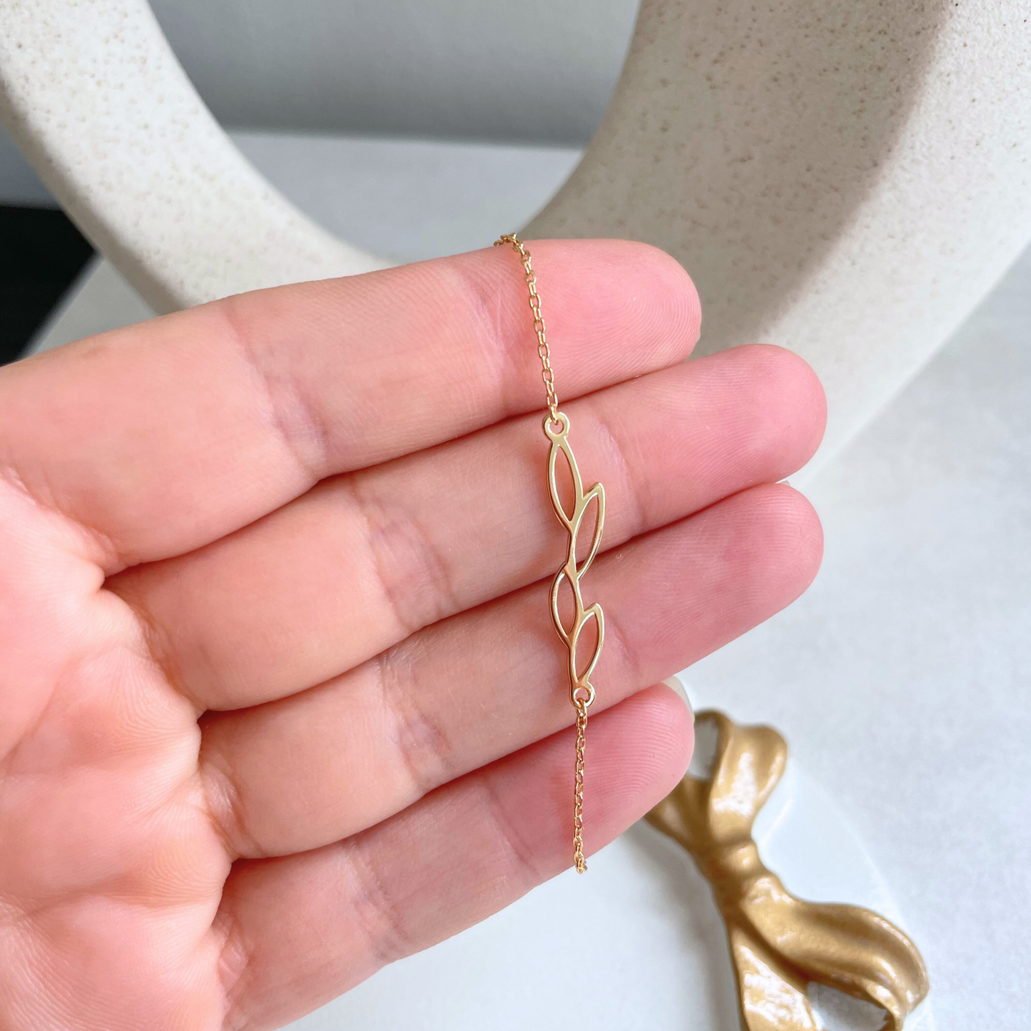 Olive Leaf Branch Charm Bracelet