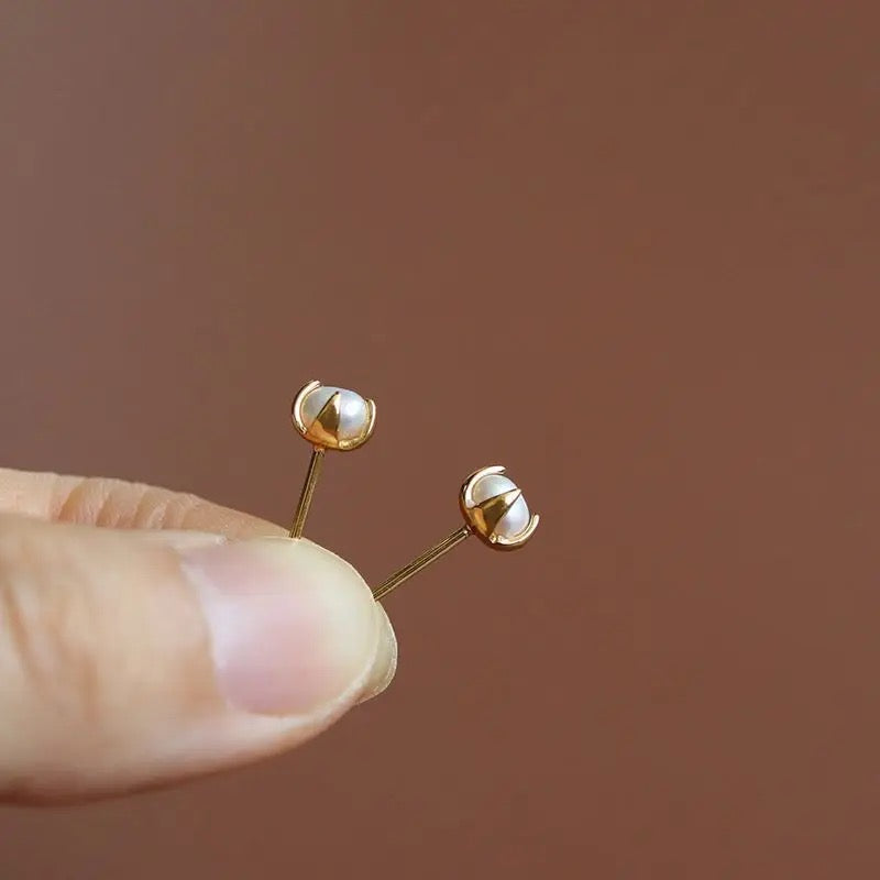 Tiny Pearl Oval Earrings