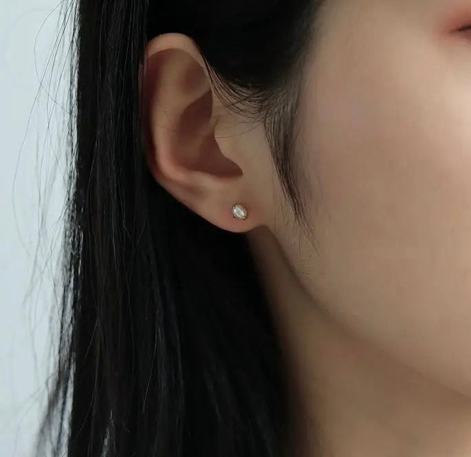 Tiny Pearl Oval Earrings