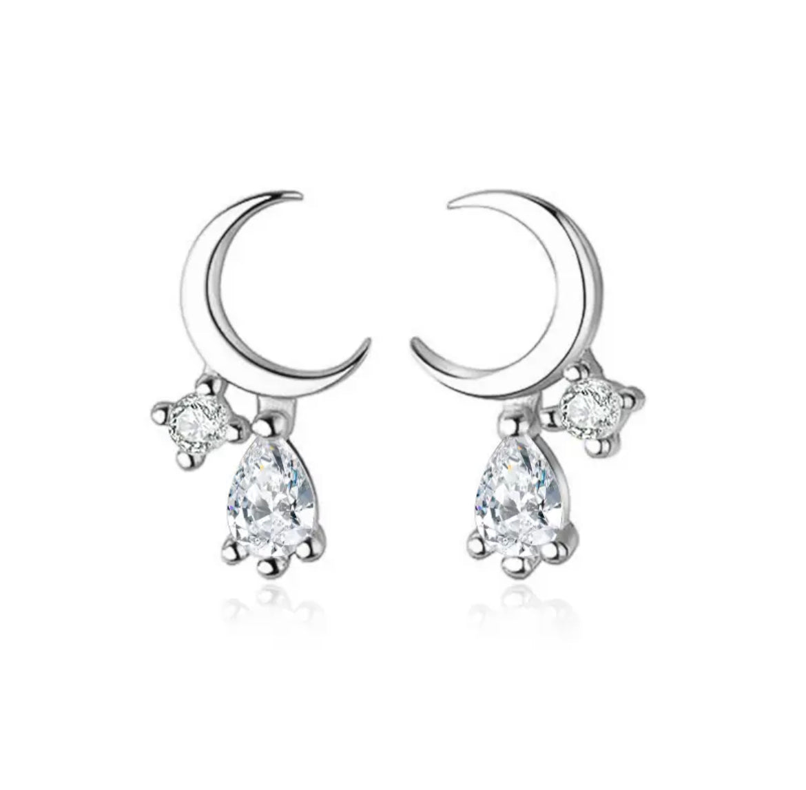 Tiny Crescent Moon Diamond Stud Earrings