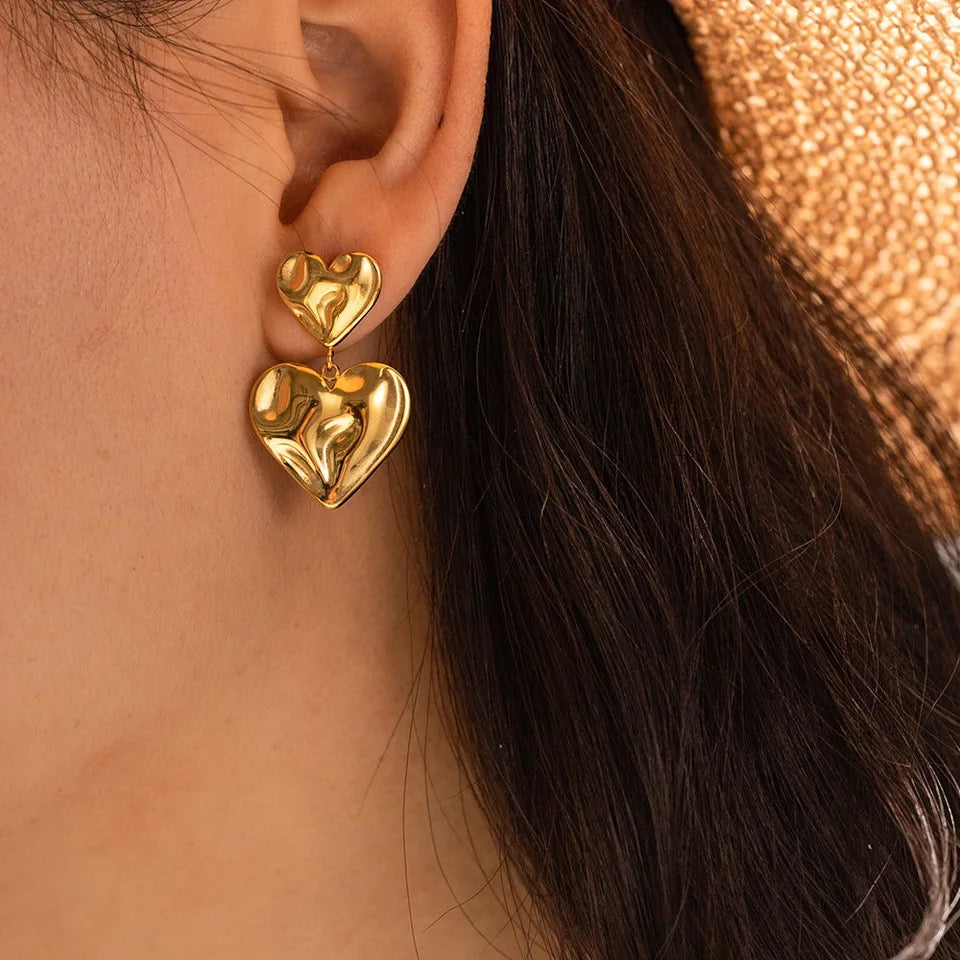 Double Heart Long Earrings