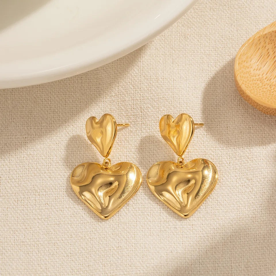 Double Heart Long Earrings