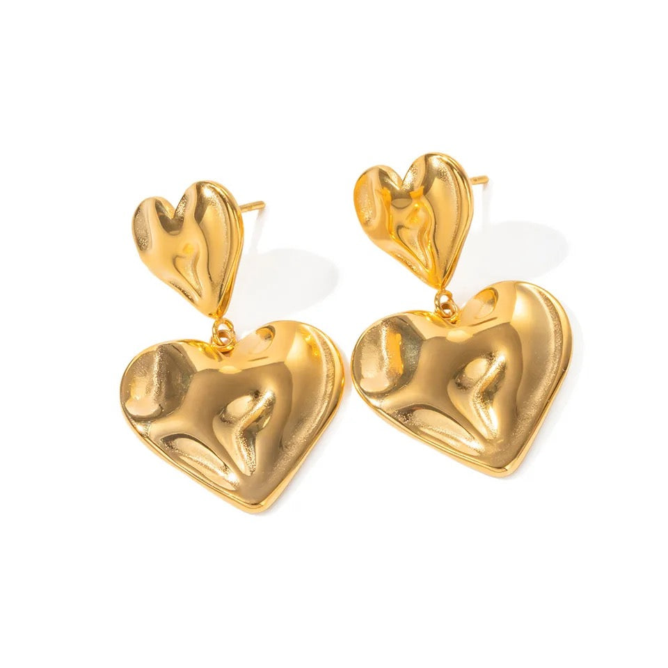 Double Heart Long Earrings