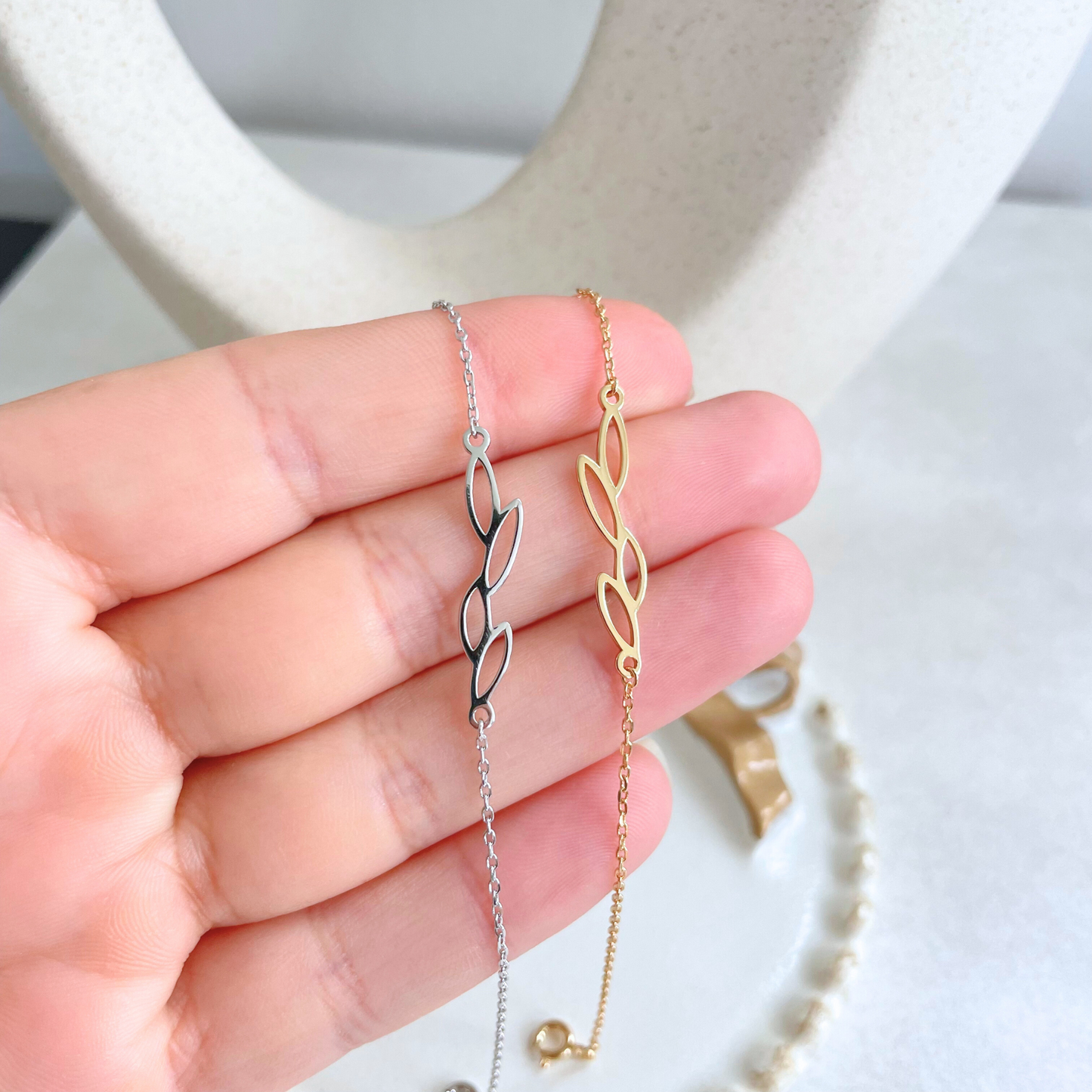 Olive Leaf Branch Charm Bracelet