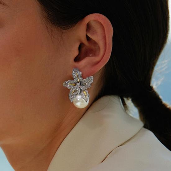 Large Flower Pearl Drop Stud Earrings