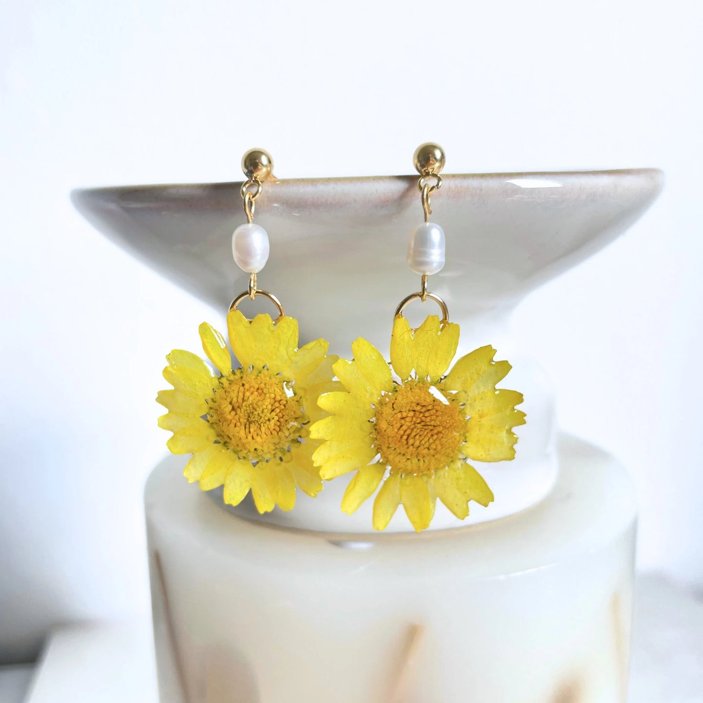 Daisy Flower Pearl Drop Earrings