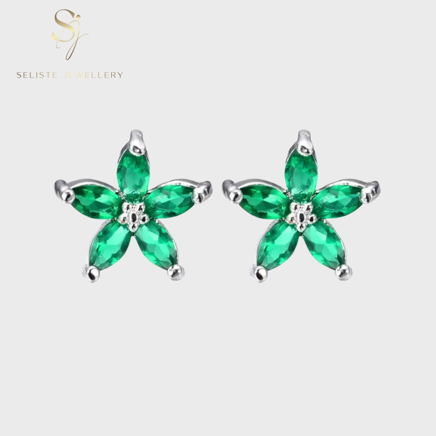 Emerald Flower Stud Earrings