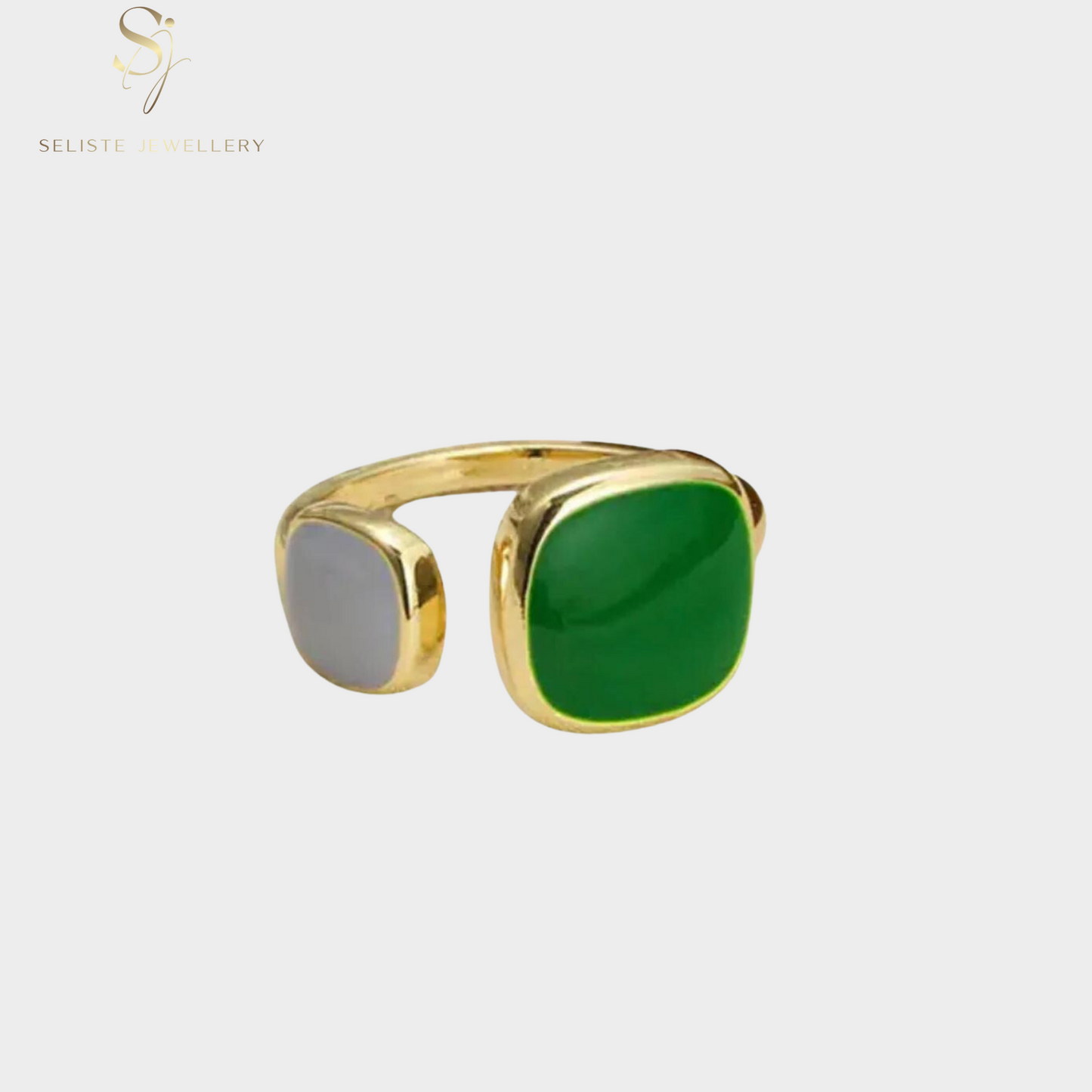 Green Enamel Gold Open Ring