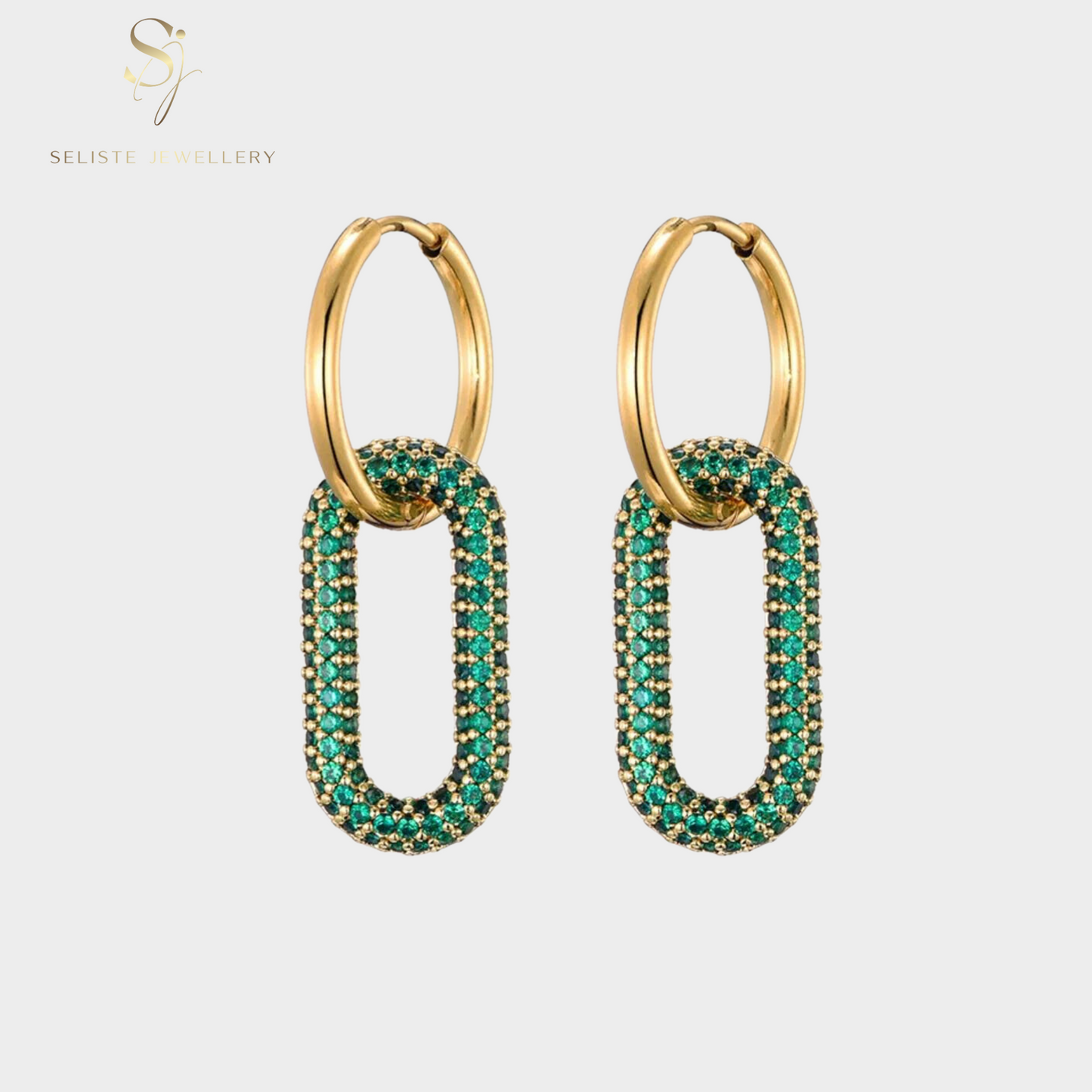 Green Dangle Hoop Earrings