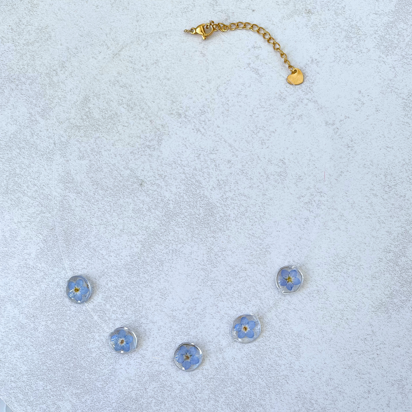 Tiny Forget Me Not Flower Charms Clear Necklace