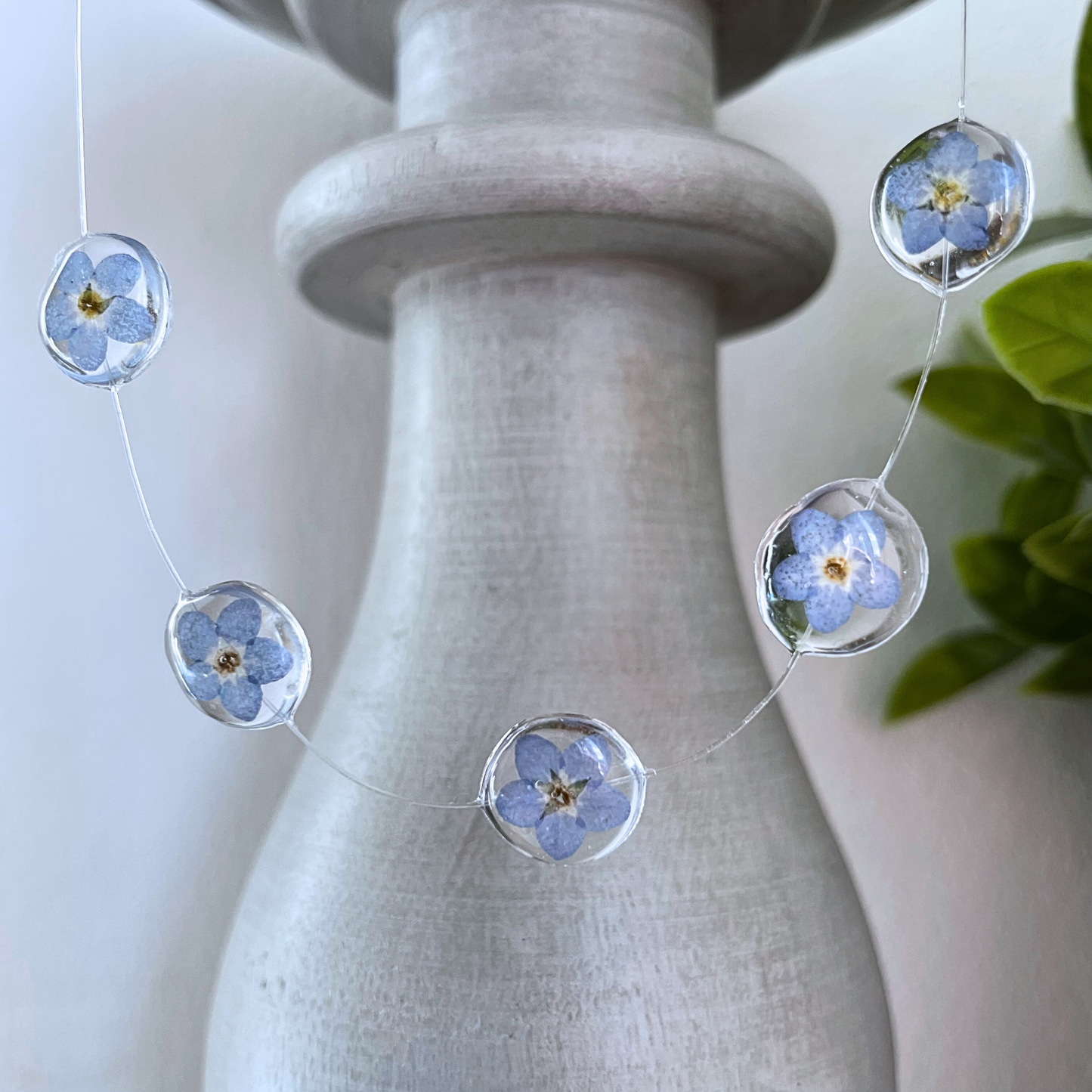 Tiny Forget Me Not Flower Charms Clear Necklace