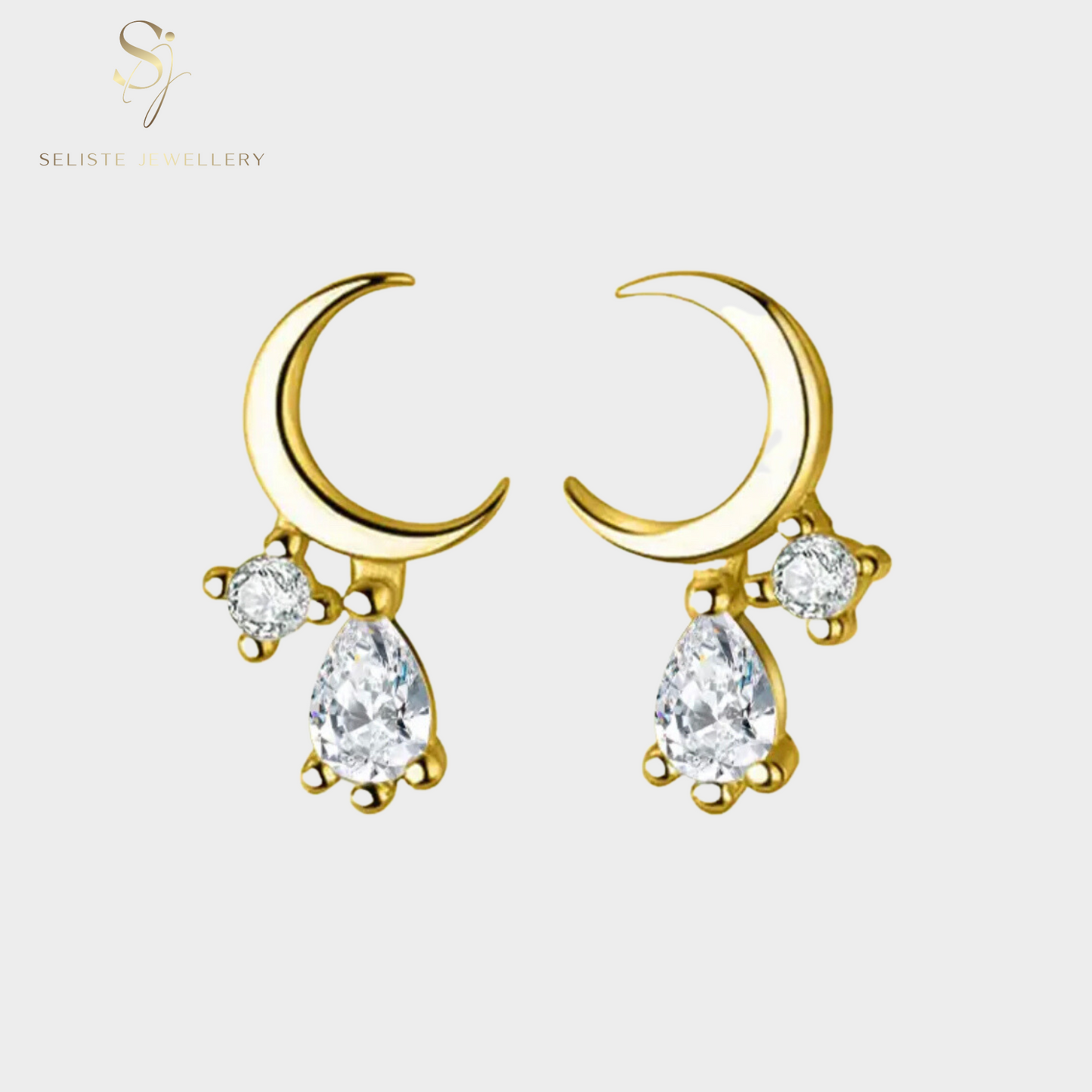 Tiny Crescent Moon Diamond Stud Earrings