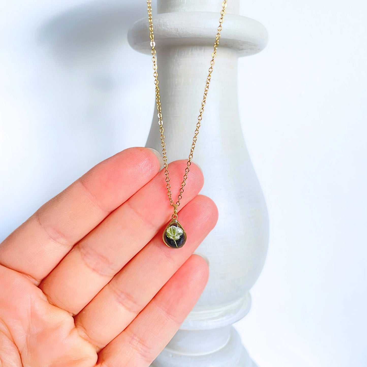 Baby's Breath Flower Teardrop Charm Necklace
