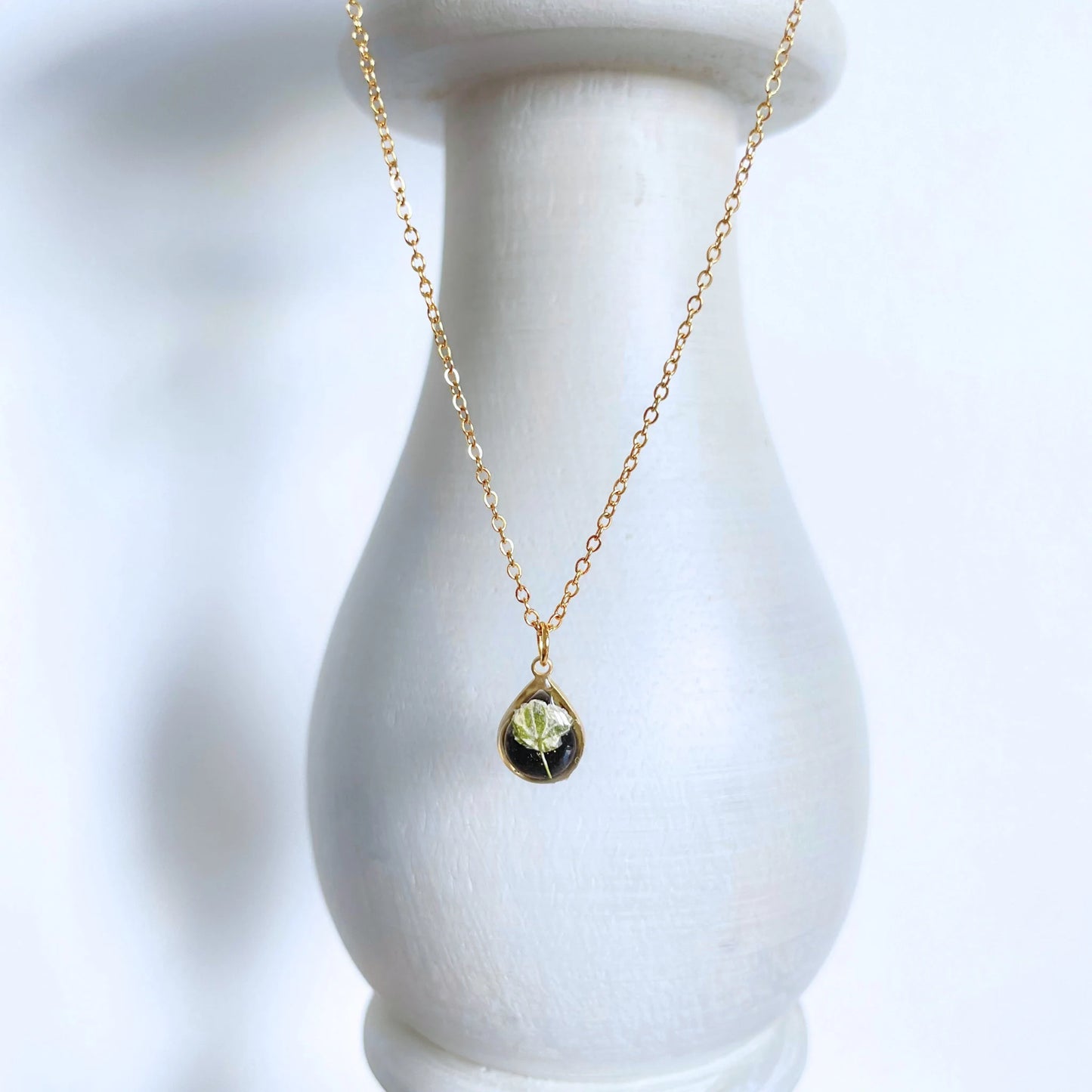 Baby's Breath Flower Teardrop Charm Necklace