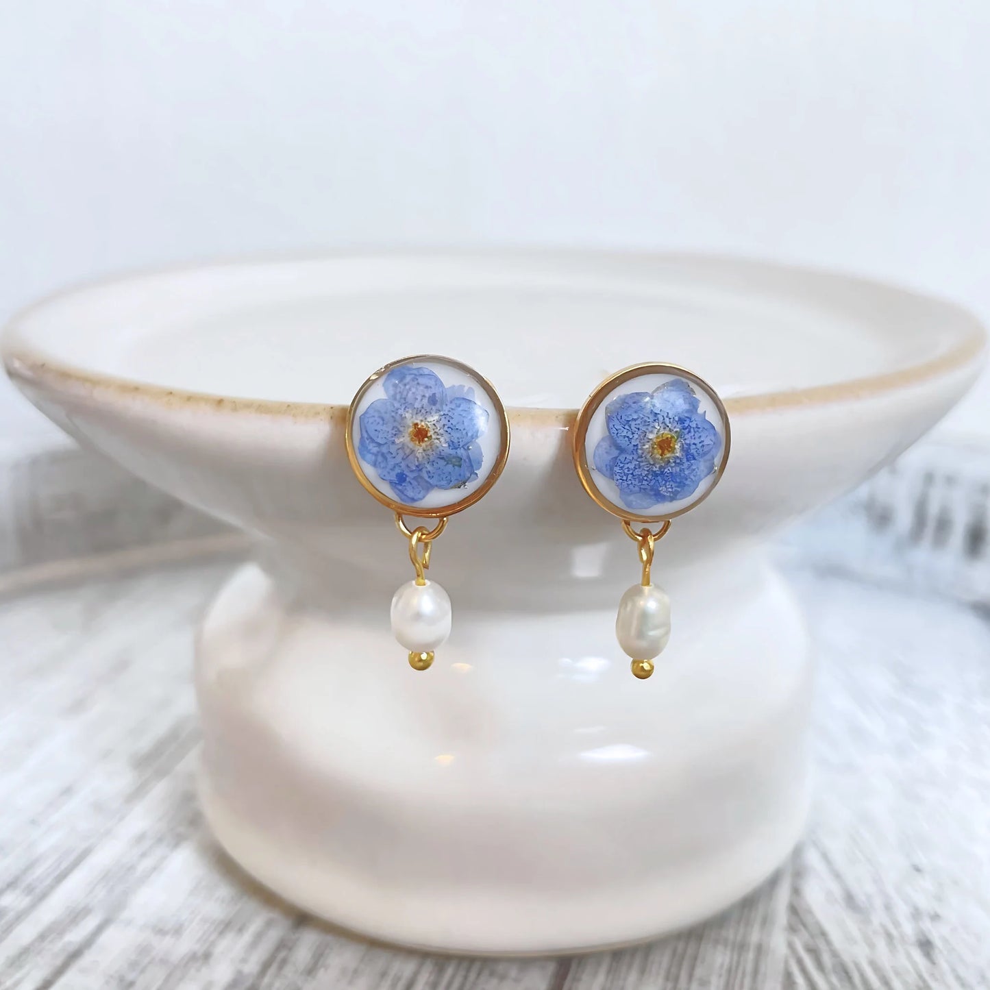Forget Me Not Flower Pearl Drop Earrings