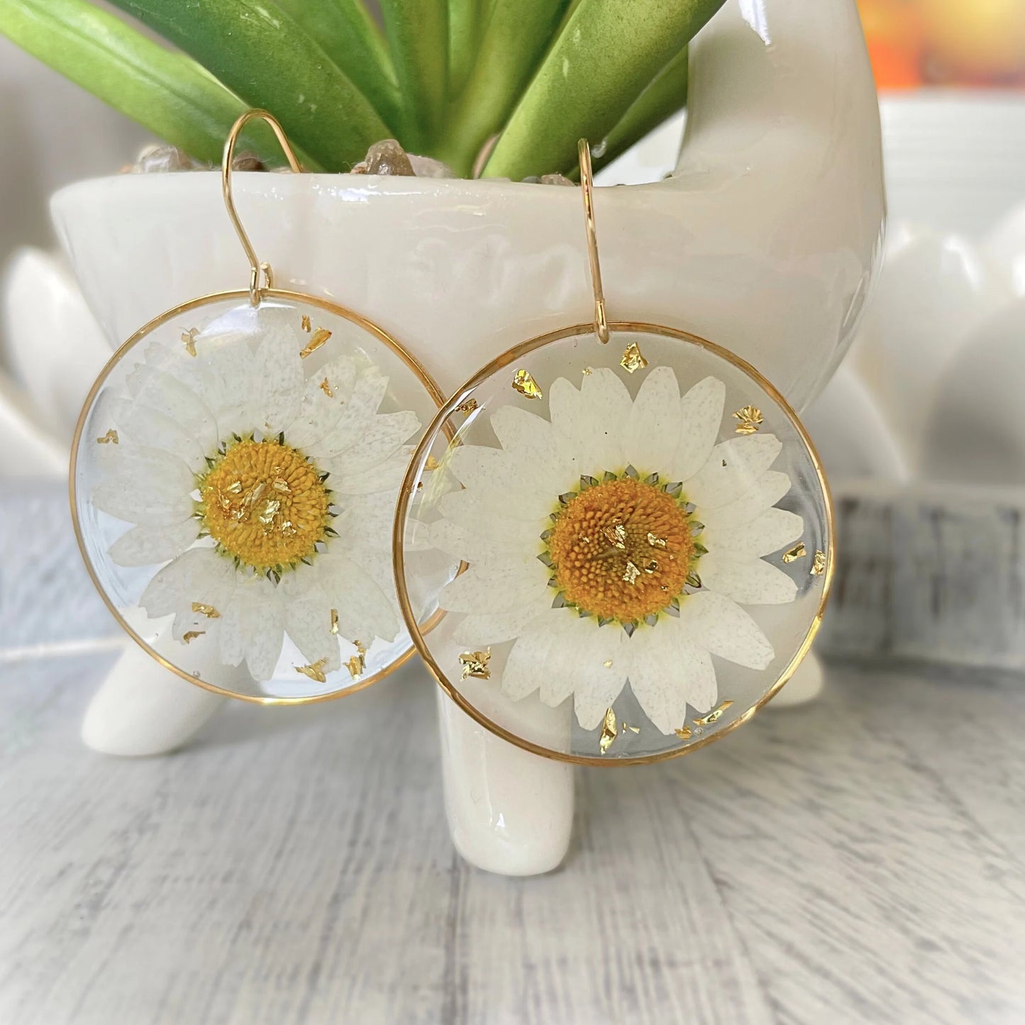White Daisy Drop Earrings