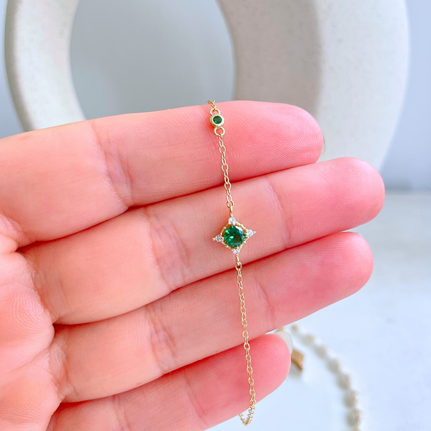 Tiny Emerald Charm Bracelet
