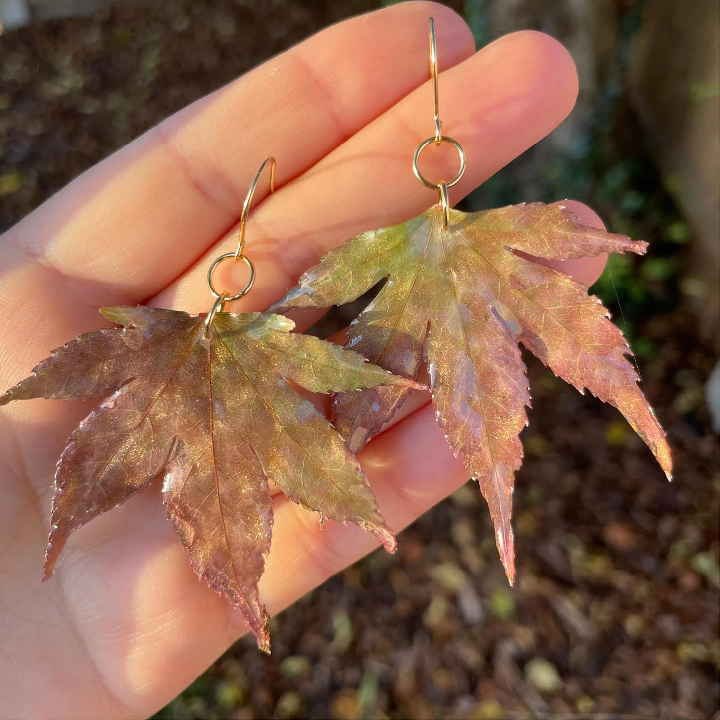 Real Large Maple Leaf Drop Earrings