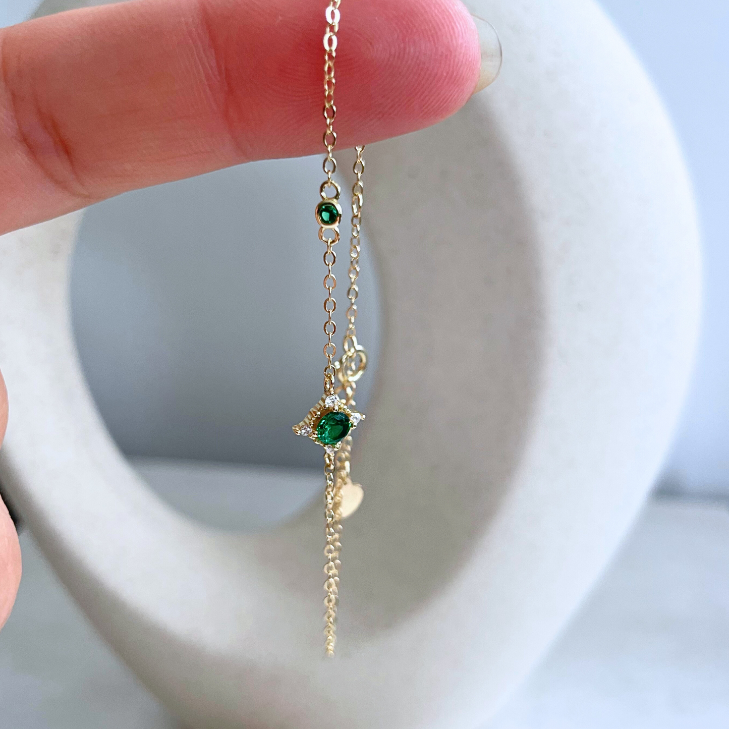 Tiny Emerald Charm Bracelet