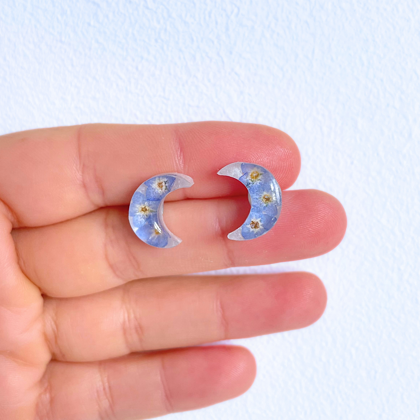 Forget Me Not Crescent Moon Earrings