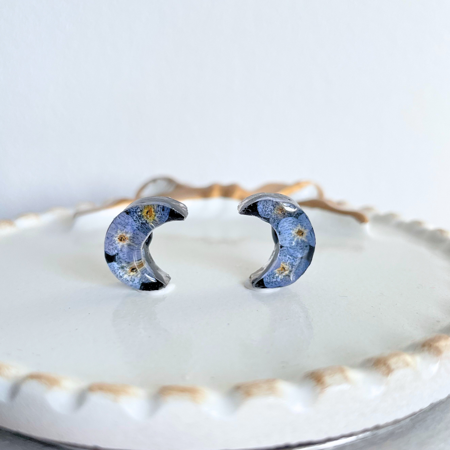 Forget Me Not Dark Moon Earrings