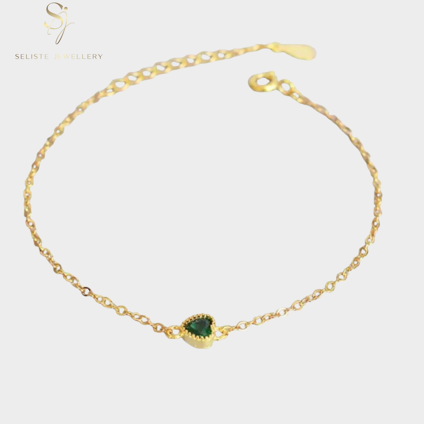Tiny Green Emerald Heart Bracelet