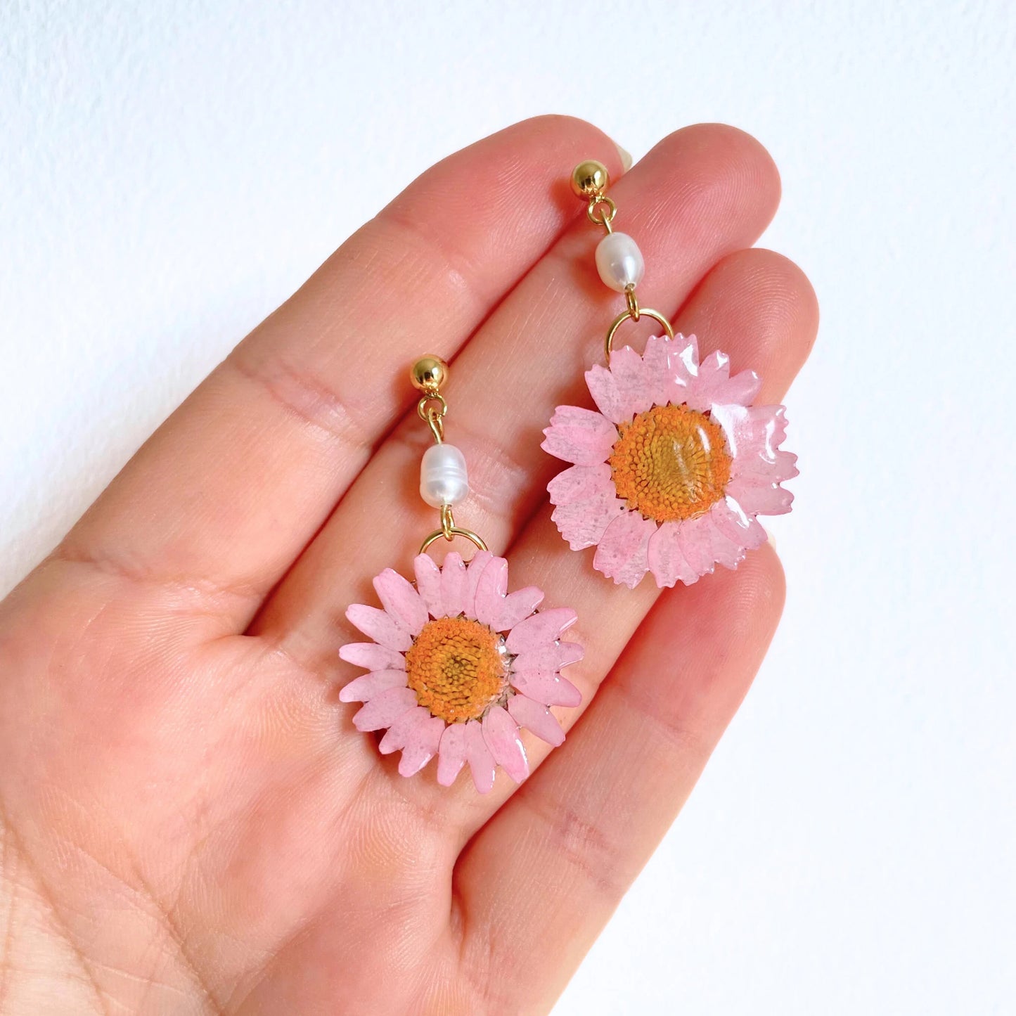 Daisy Flower Pearl Drop Earrings