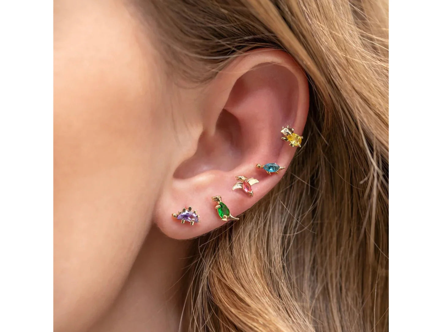 Tiny Triceratops Yellow Stud Earrings