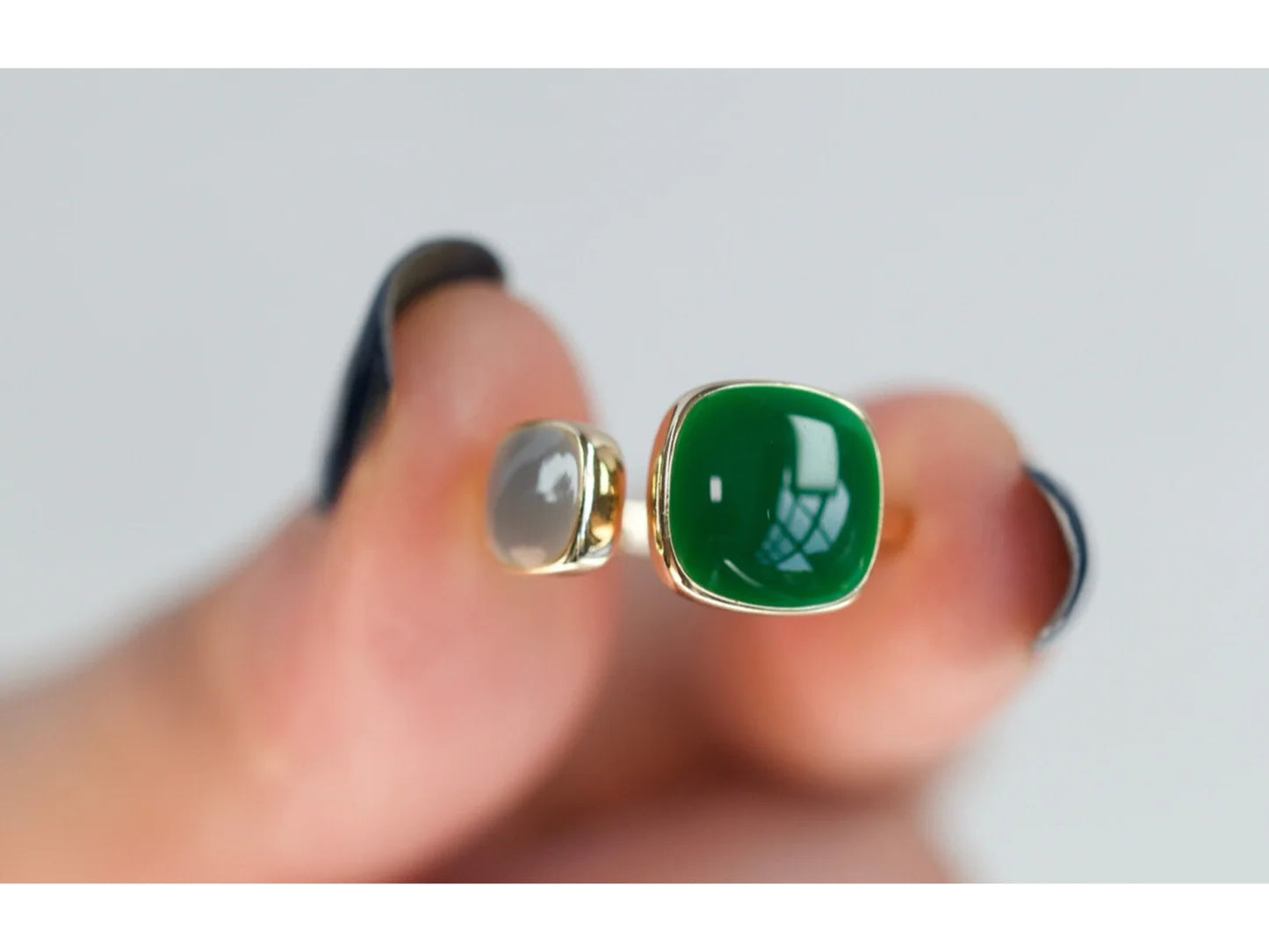 Green Enamel Gold Open Ring