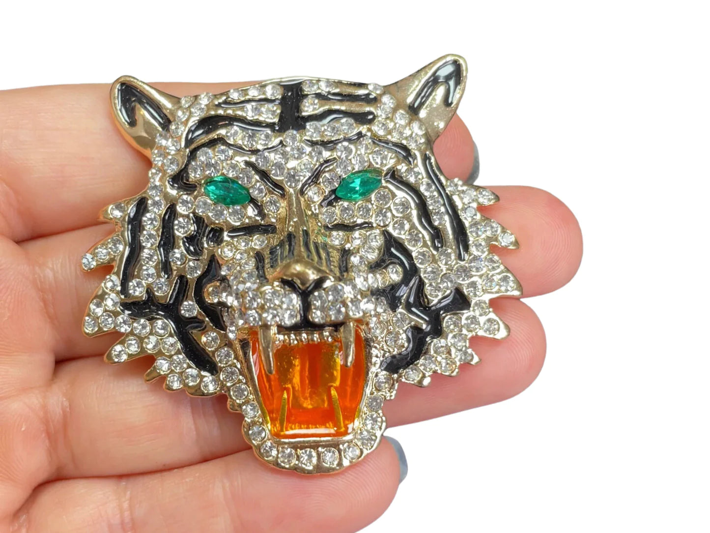 Elegant Gold Large Roaring Tiger Head Brooch