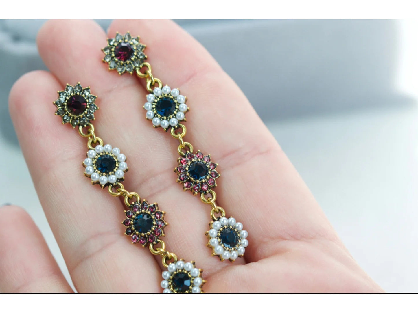 Sunflower Pearls Dangling Earrings