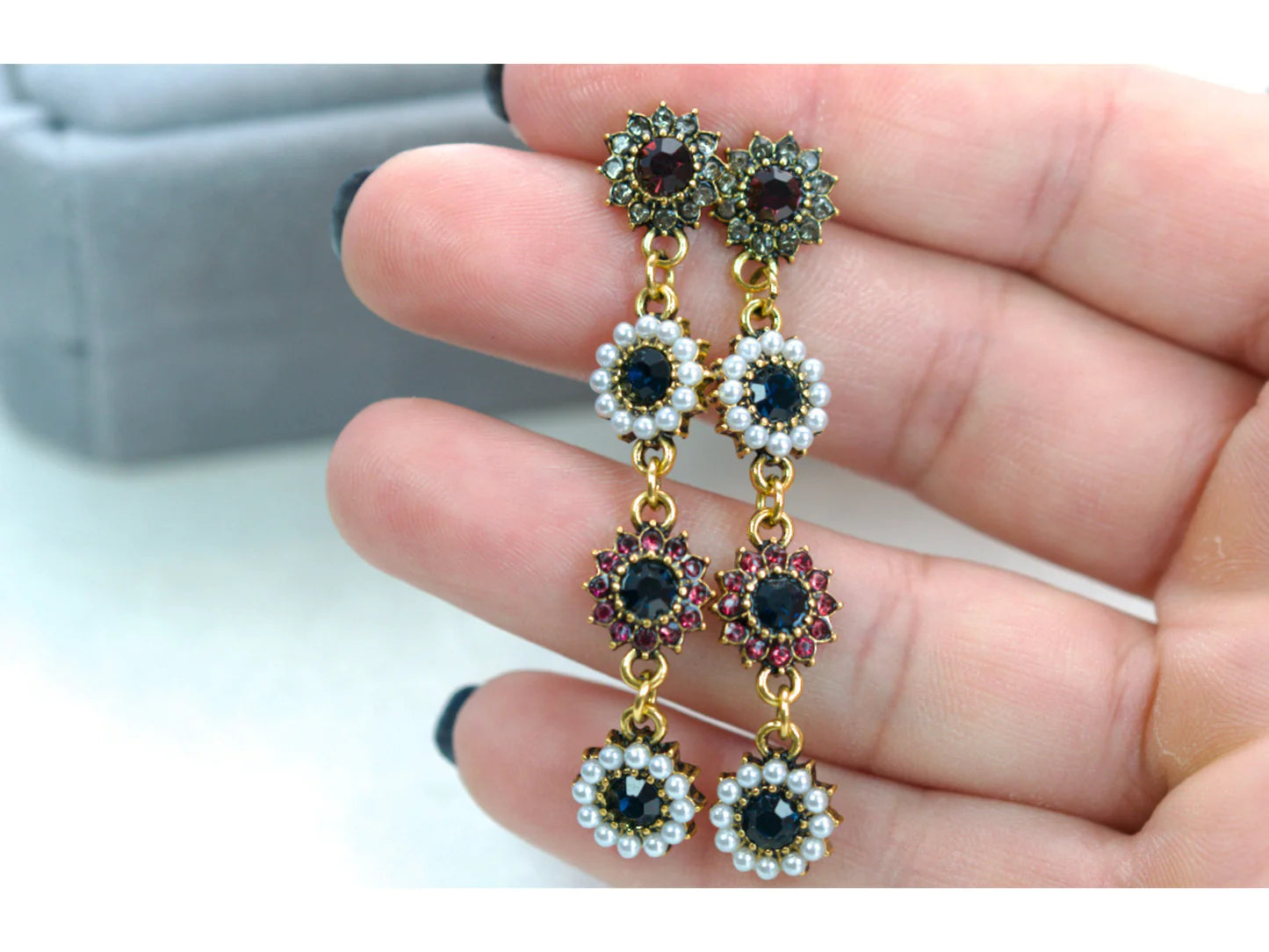 Sunflower Pearls Dangling Earrings