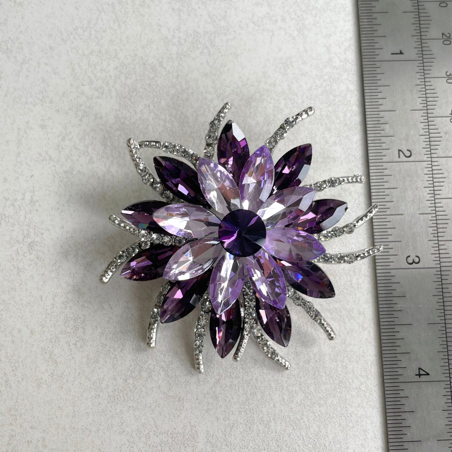 Purple large flower silver pin brooch