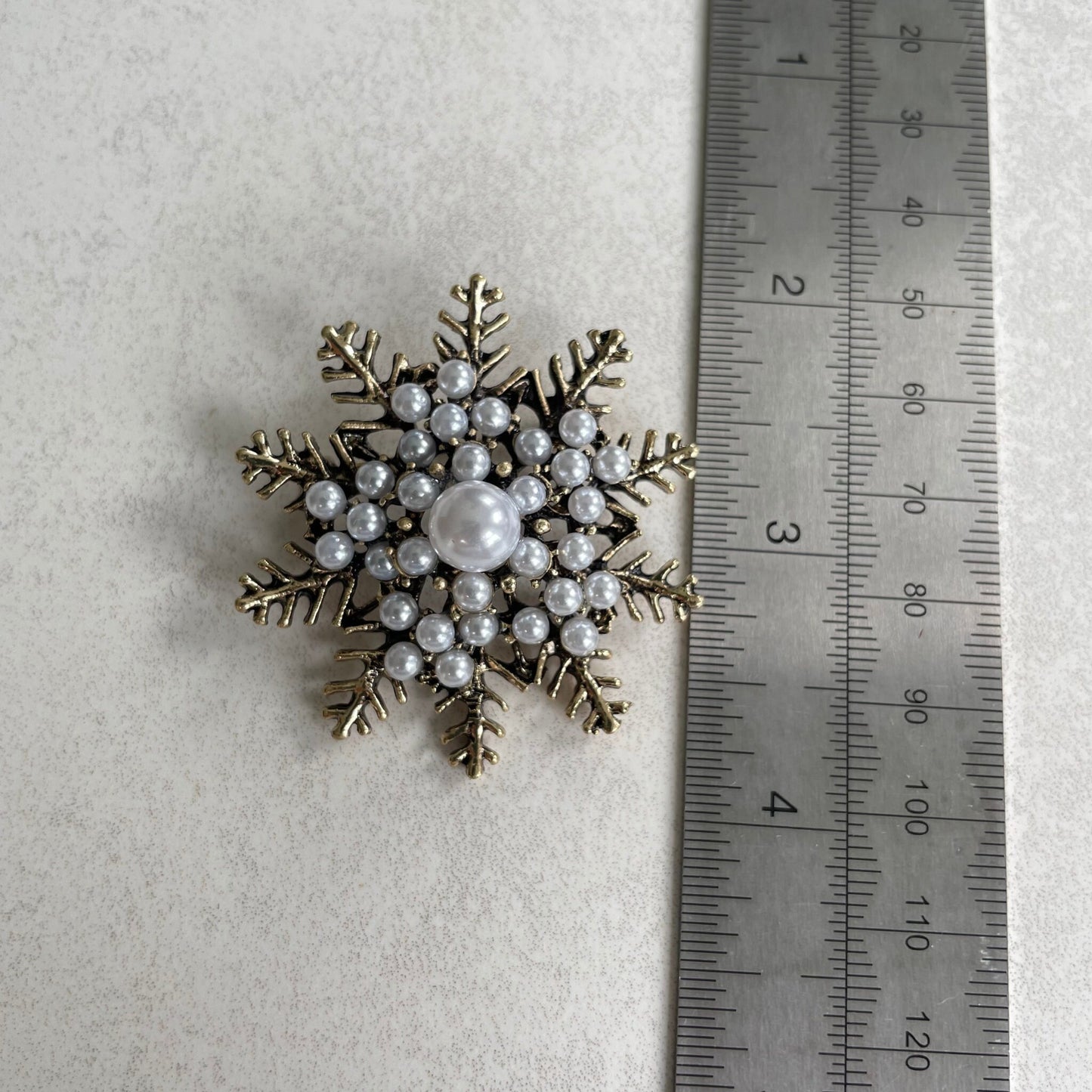 Vintage Style Snowflake Pearl Brooch