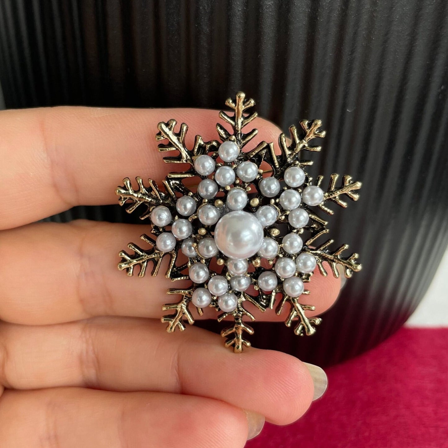 Vintage Style Snowflake Pearl Brooch
