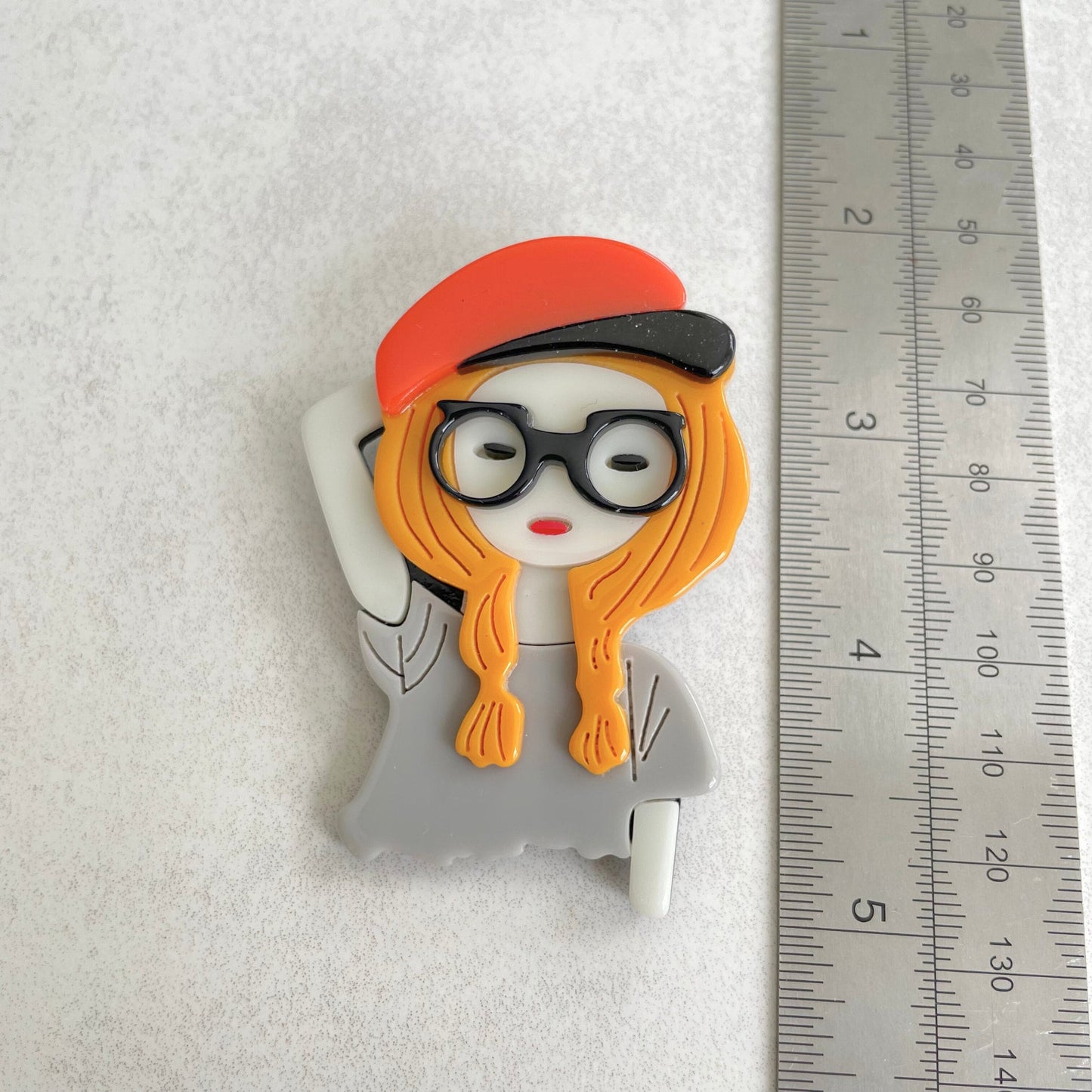 Art Deco cool girl with glasses and hat acrylic pin brooch