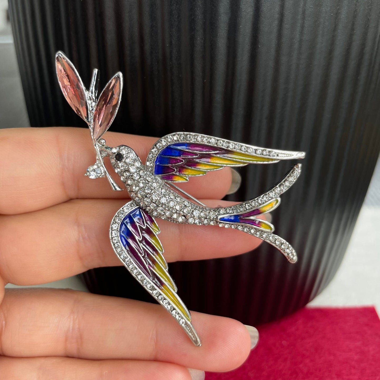 Peace Dove with olive tree branch silver pin brooch