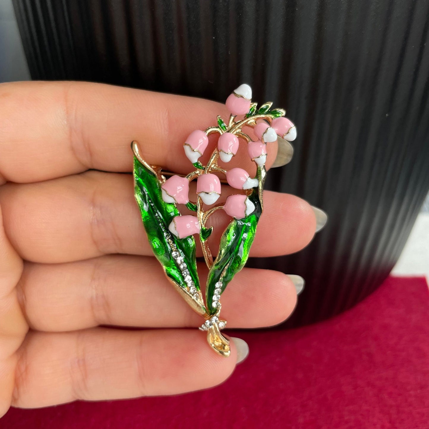 Delicate Lily of the valley flower gold pin brooch