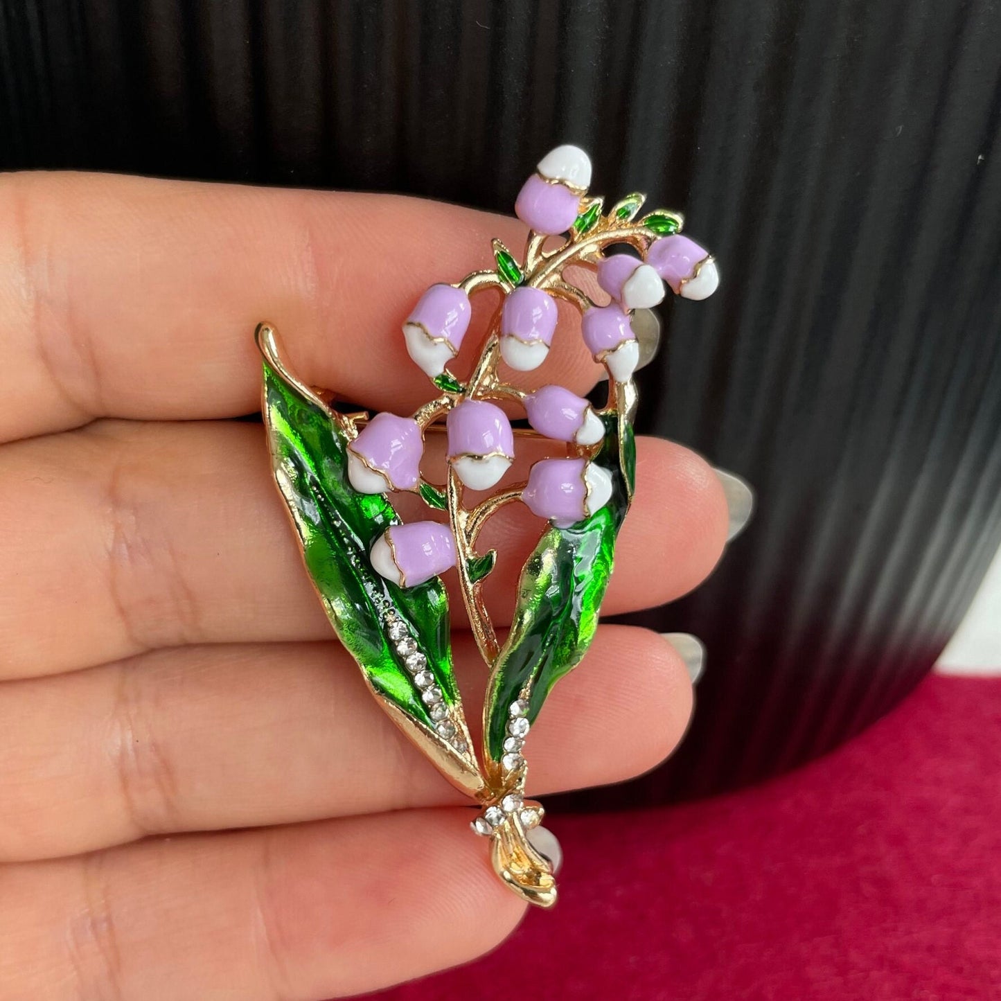 Delicate Lily of the valley flower gold pin brooch
